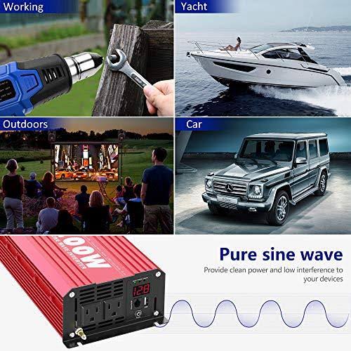 1200W Pure Sine Wave Power Inverter DC 12V to AC 120V with Remote Control USB Port LED Display K5745