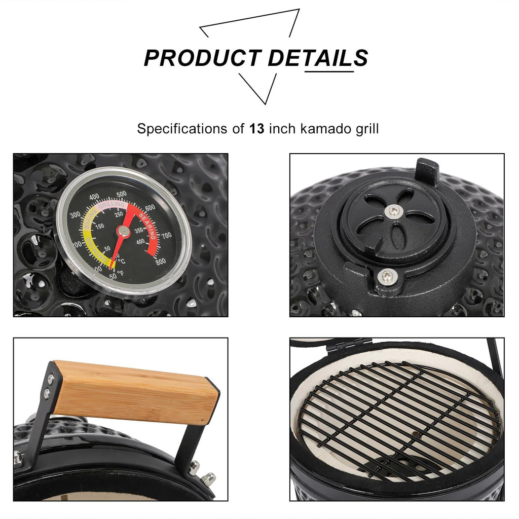 13in Black Ceramic Charcoal BBQ Grill Z324