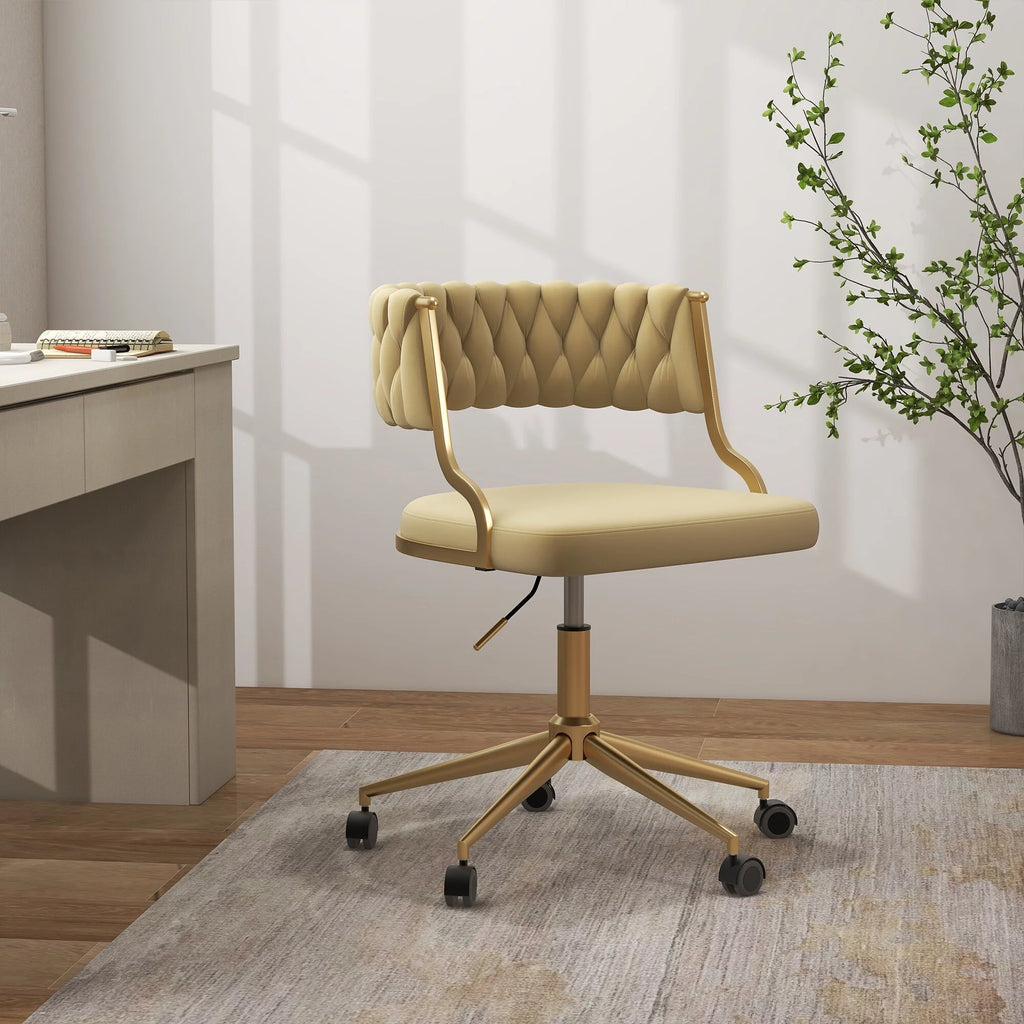 Velvet Office Desk Chair with Hand Woven Backrest P600