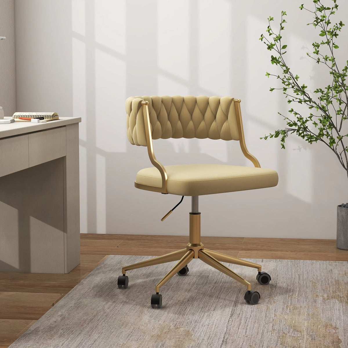 Velvet Office Desk Chair with Hand Woven Backrest P600