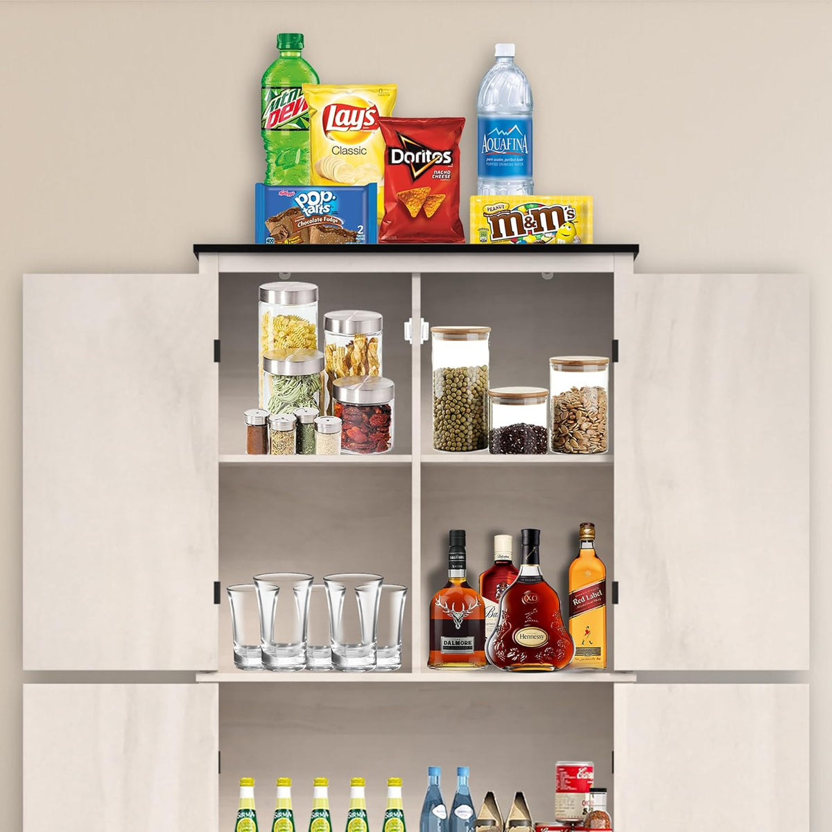 Grey Freestanding Kitchen Pantry Cabinet with 4 Doors and Shelves M878787