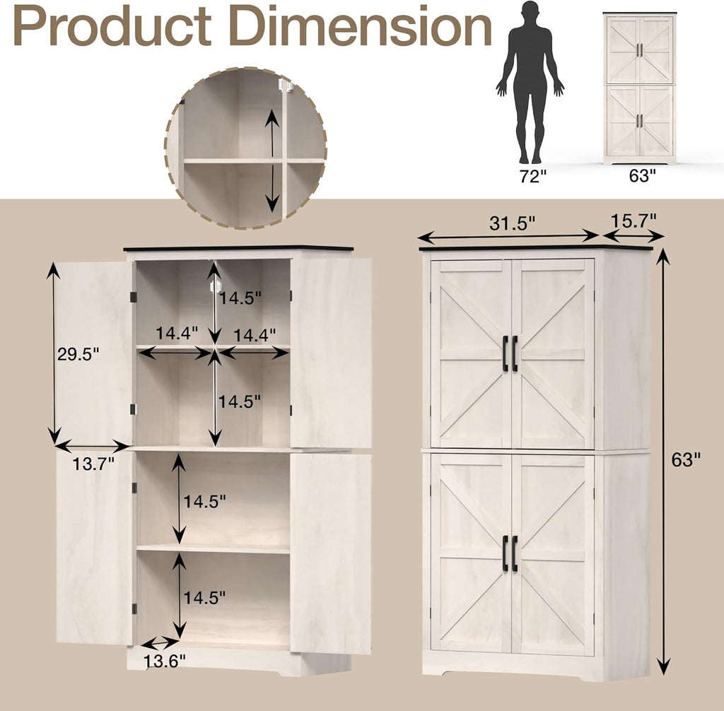 Grey Freestanding Kitchen Pantry Cabinet with 4 Doors and Shelves M878787