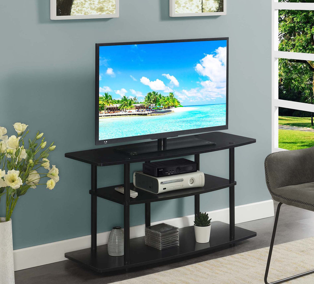 Black 3 Tier Wide TV Stand X36522