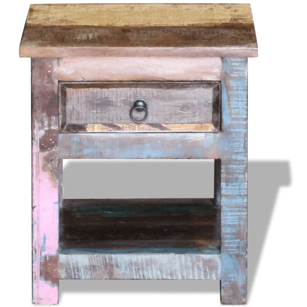 Reclaimed Wood End Side Table with Drawer and Storage Shelf A4622