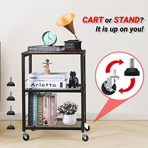 3 Tier Brown Rolling Utility Cart with Storage Z72909