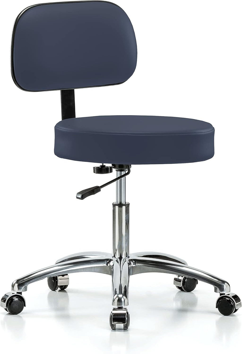 Chrome Rolling Height Adjustable Exam Stool with Back and Footring H840849