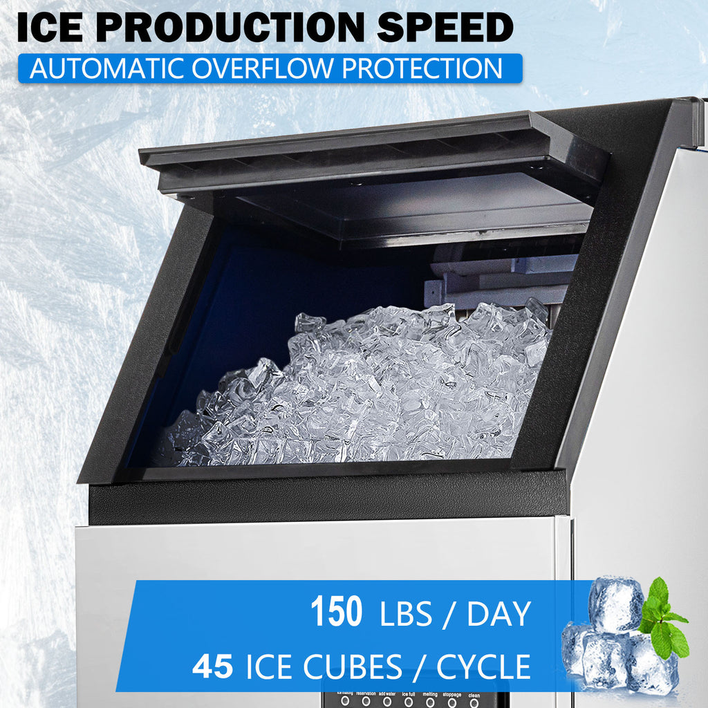 Commercial Ice Maker Machine 150LBS/24H Stainless Steel Freestanding Ice Cube Maker Q75283