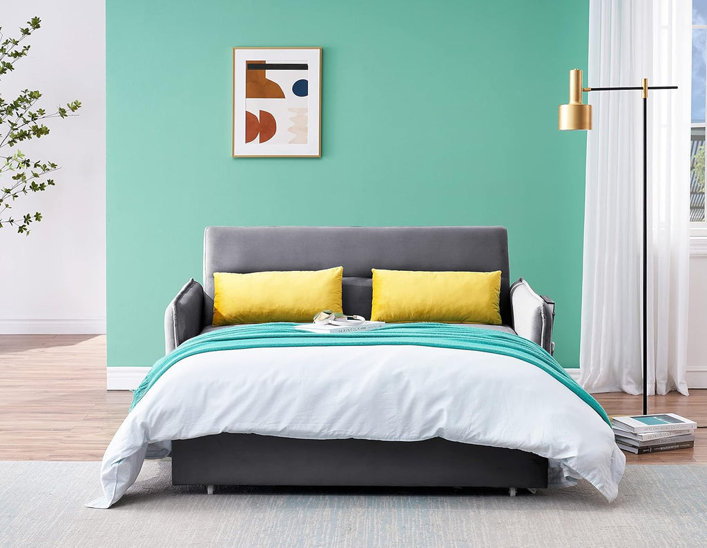 Velvet Pull Out Sofa Bed with Storage Pocket T51171