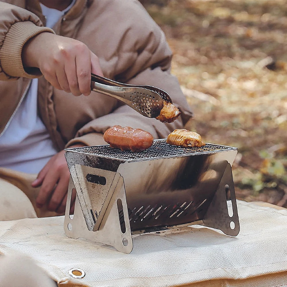 Wood Burning Stove with Grill Plate, Portable Folding Stainless Steel Backpacking Cooking Stove D927293