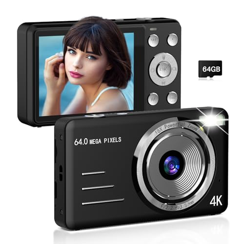 4K 64MP Compact Point and Shoot Digital Camera with 64GB Card F6912