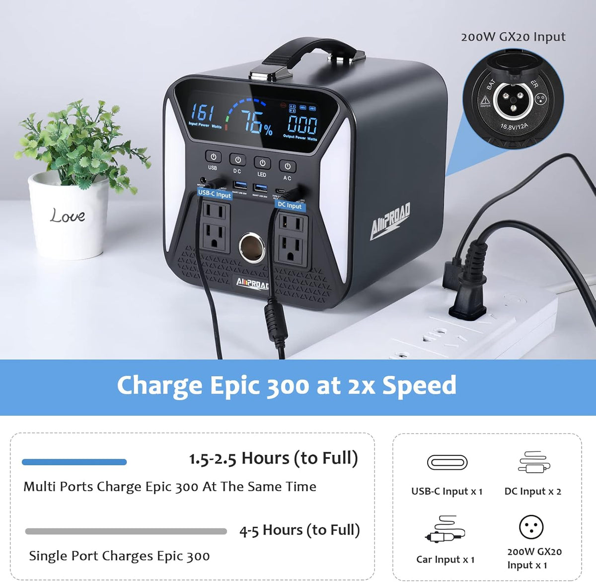 Portable Power Station 300Wh with AC/DC/QC USB Ports J56451