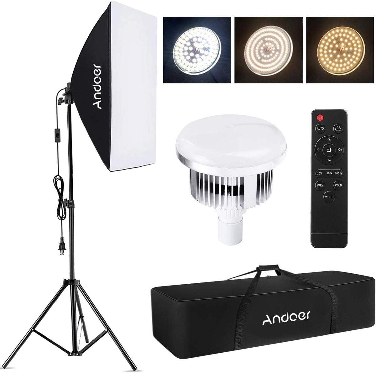 Studio Photography Light Kit Softbox Lighting Set with 85W Bi-color Temperature LED Light, 50x70cm Softbox, 2M Light Stand, Remote Control, Carry Bag Z55466