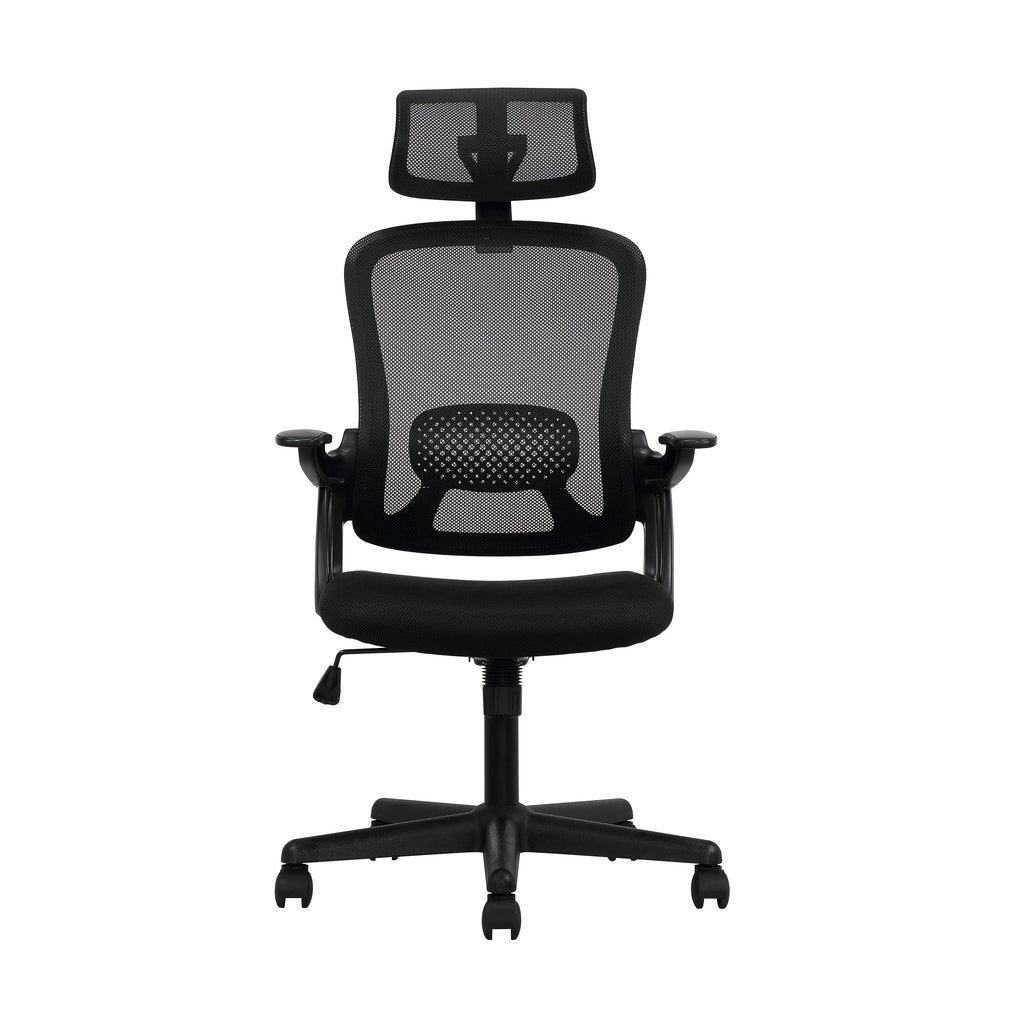 Black Fabric Ergonomic Office Chair with Adjustable Headrest Q531840
