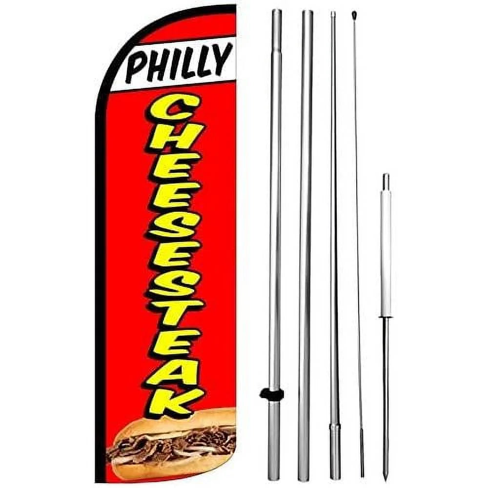 PHILLY CHEESESTEAK 15 Ft Tall Windless Swooper Flag Feather Banner Sign Kit L1428