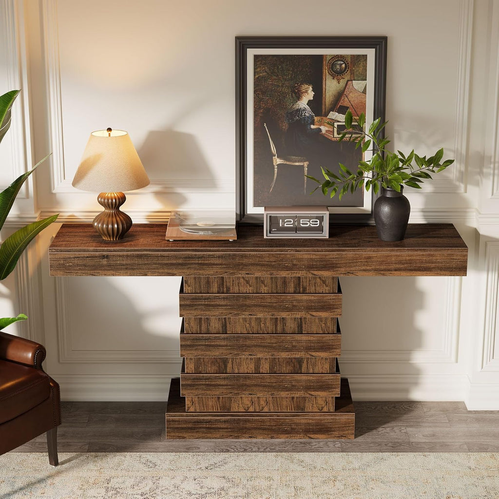 Rustic Brown 63-Inch Long Wooden Console Table V969