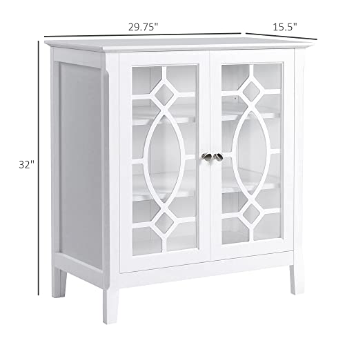 White Glass Door Sideboard Buffet Cabinet with Adjustable Shelves Q81838