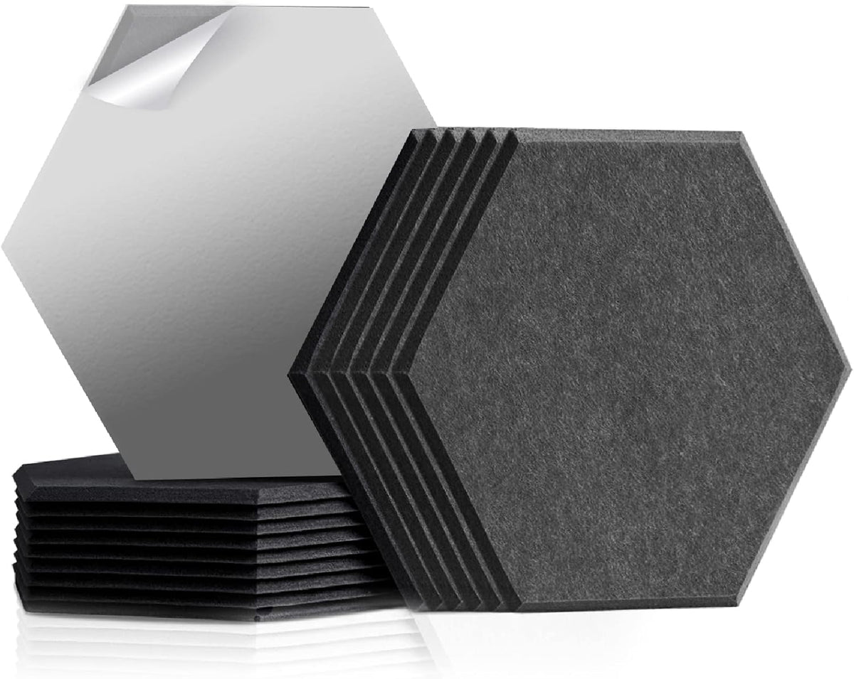 Self Adhesive Hexagon Acoustic Panels 12 Pieces Black Pack of 2 F257337