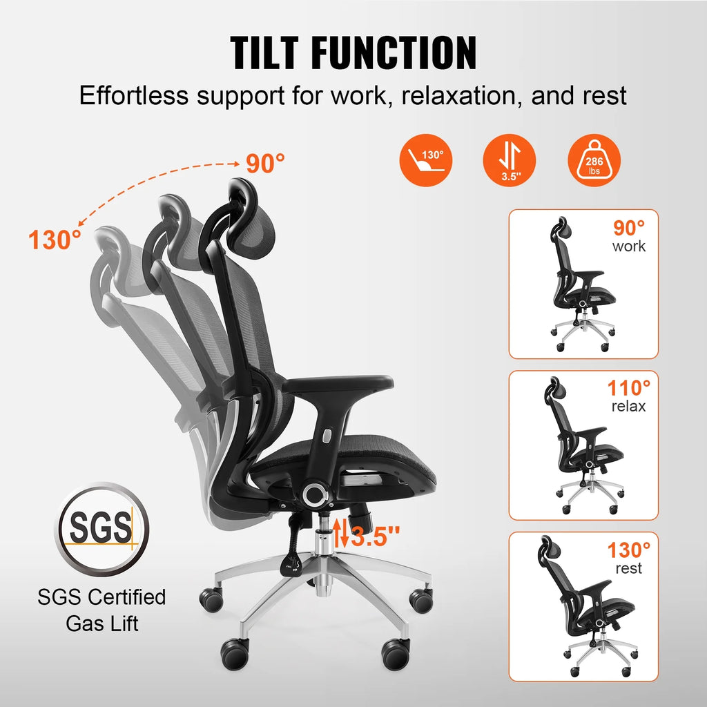 Ergonomic Mesh Office Chair with Lumbar and Head Support S510