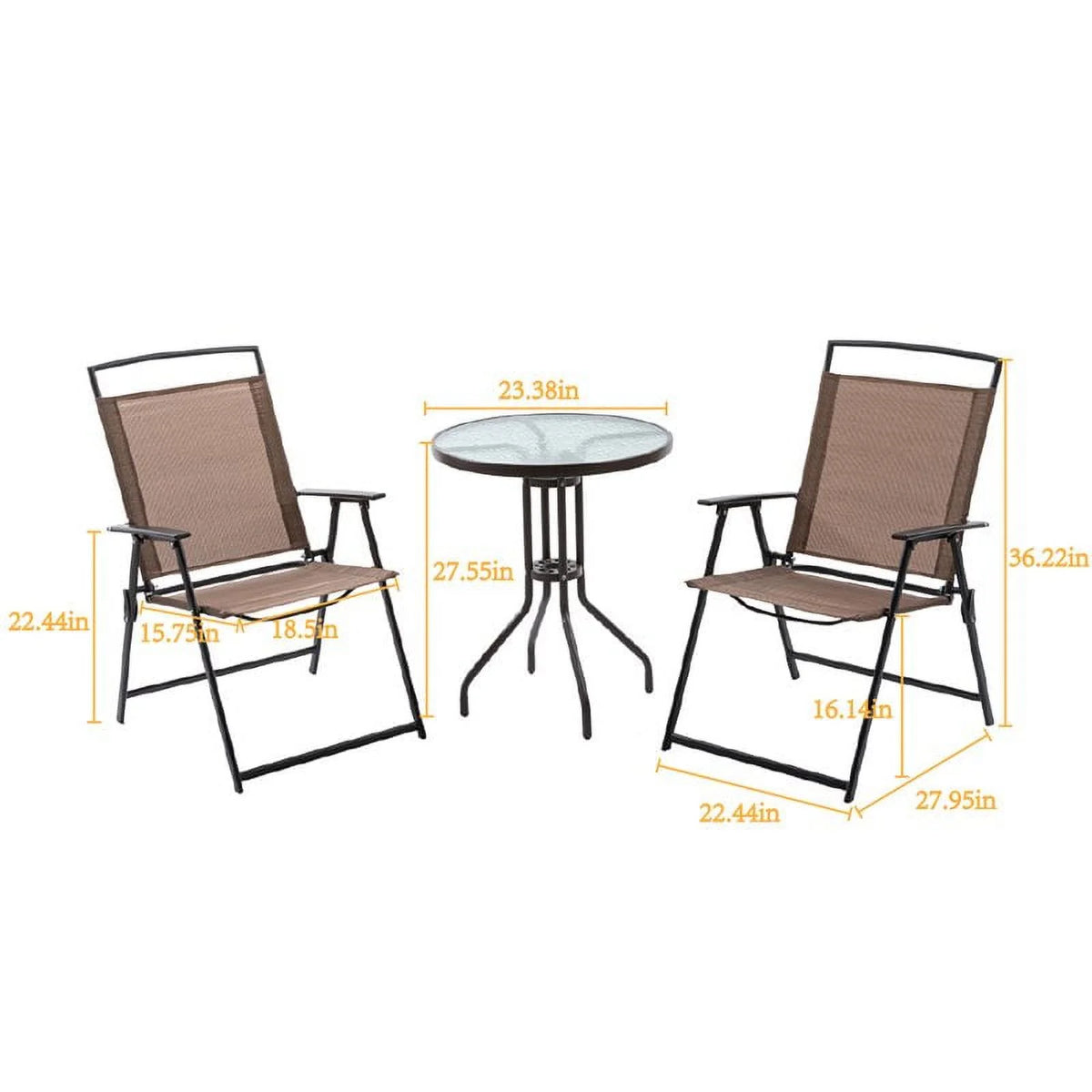 Metal Patio Bistro Table and Folding Chairs Set of 3 Brown F7646