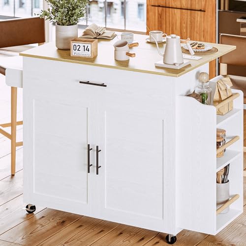 Black Rolling Kitchen Island with Storage and Drop Leaf B988