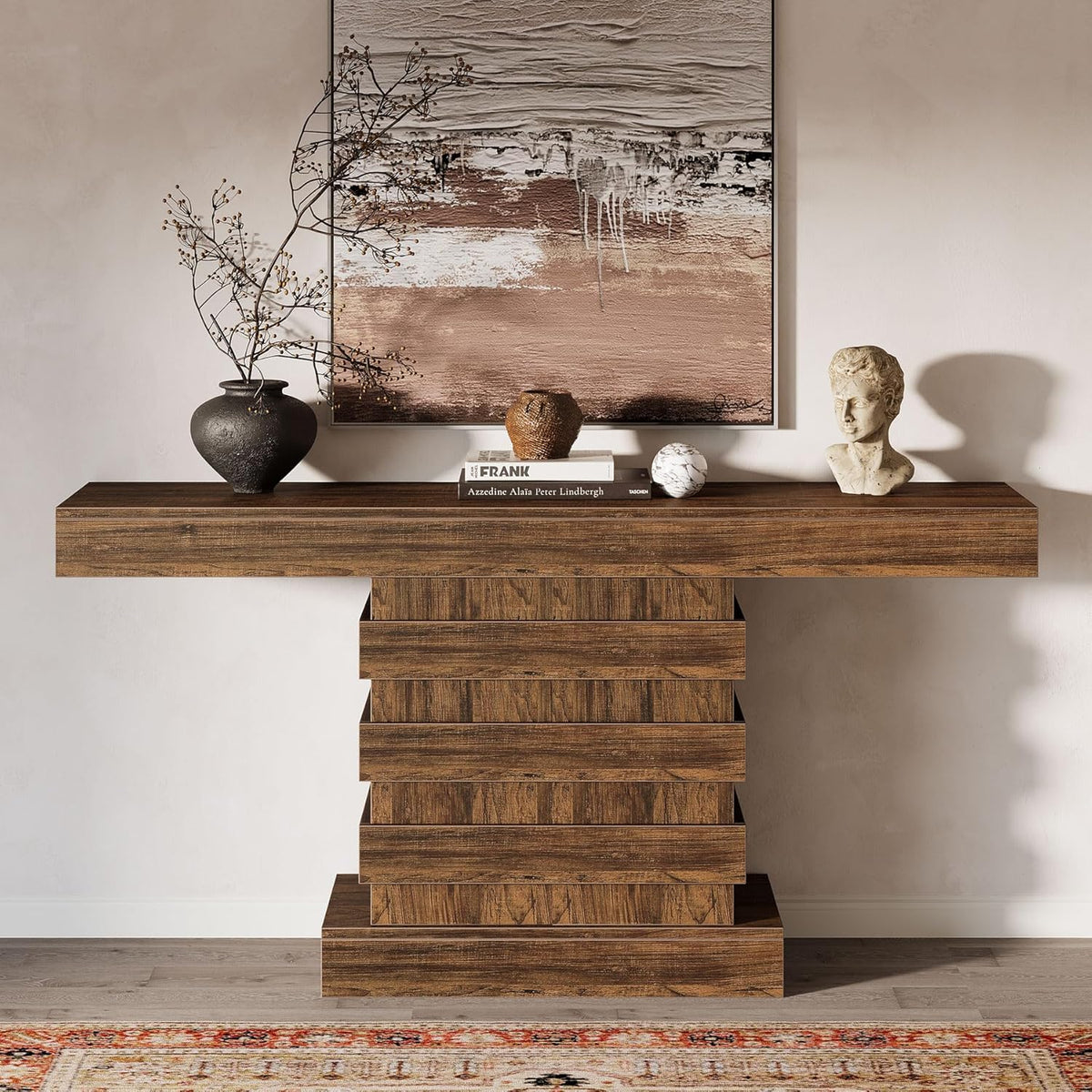 Rustic Brown 63-Inch Long Wooden Console Table V969