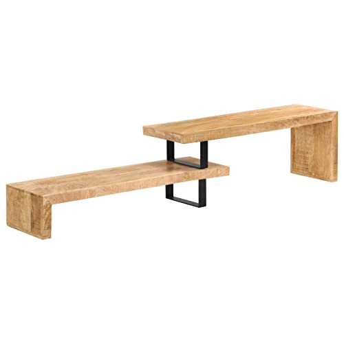 Solid Mango Wood TV Stand with Wrought Iron Legs, 45.3" L x 18" W x 15.7" H G567875