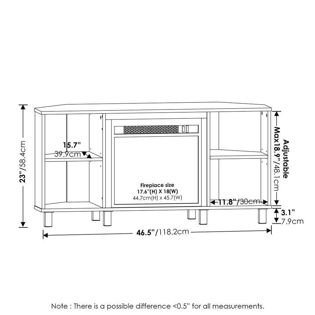 Corner Fireplace TV Stand with Metal Leg for TV up to 55 Inches K62712