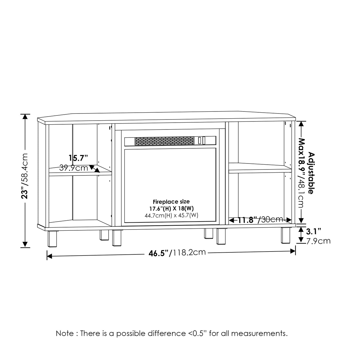 Corner Fireplace TV Stand with Metal Leg for TV up to 55 Inches K62712