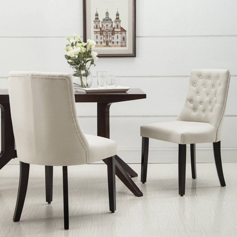 Brown Linen/Wooden Roll-Top Tufted Dining Chair (Set of 2) Z864949