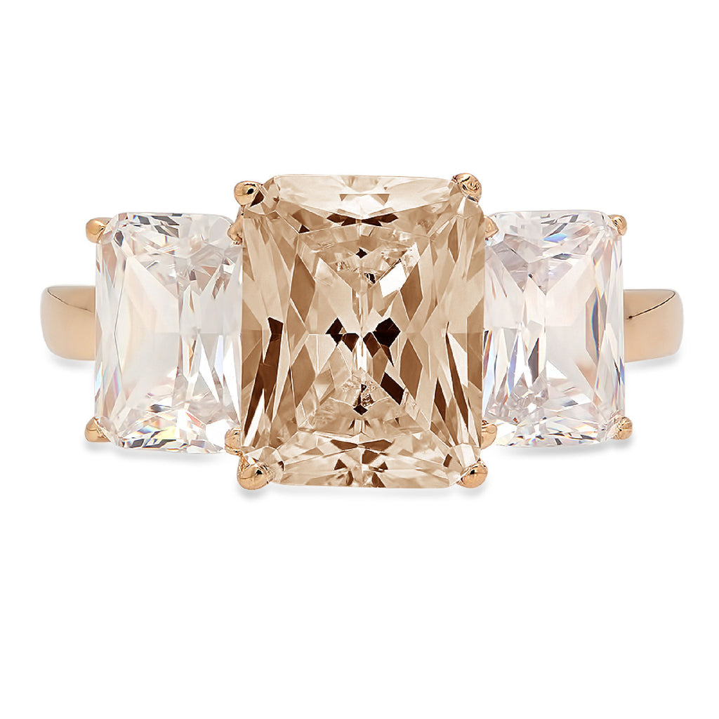 Emerald Cut Brown Champagne Simulated Diamond 18k Yellow Gold 3 Stone Ring Size 3.5 I903