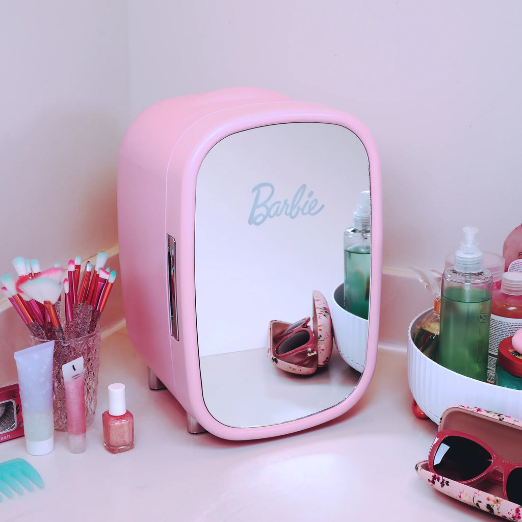 Pink 7L Mini Fridge with Glass Mirror Door N974