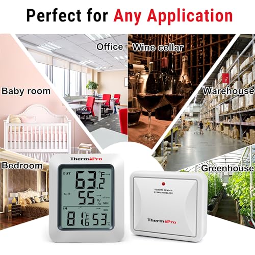 Digital Hygrometer Indoor Outdoor Thermometer Wireless Temperature and Humidity Gauge Monitor with 500ft Range T369