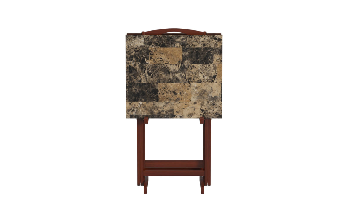 5-piece Faux Marble Folding Snack Tray Table Set I853173