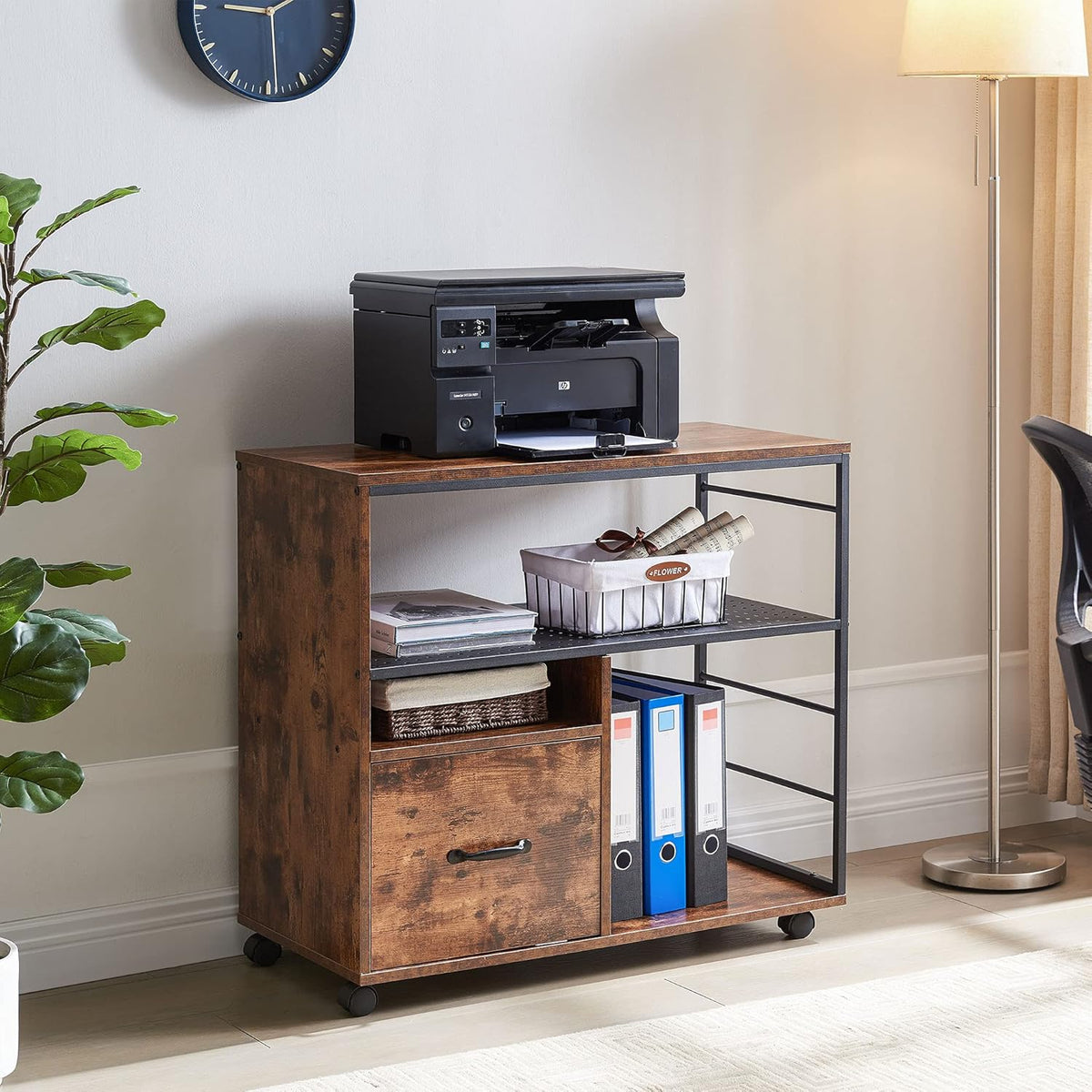 Industrial File Cabinet with Drawer and Open Storage Shelves K637