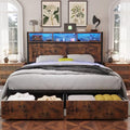 Rustic Brown Full Bed Frame with Bookcase Headboard and Storage Drawers Y2739