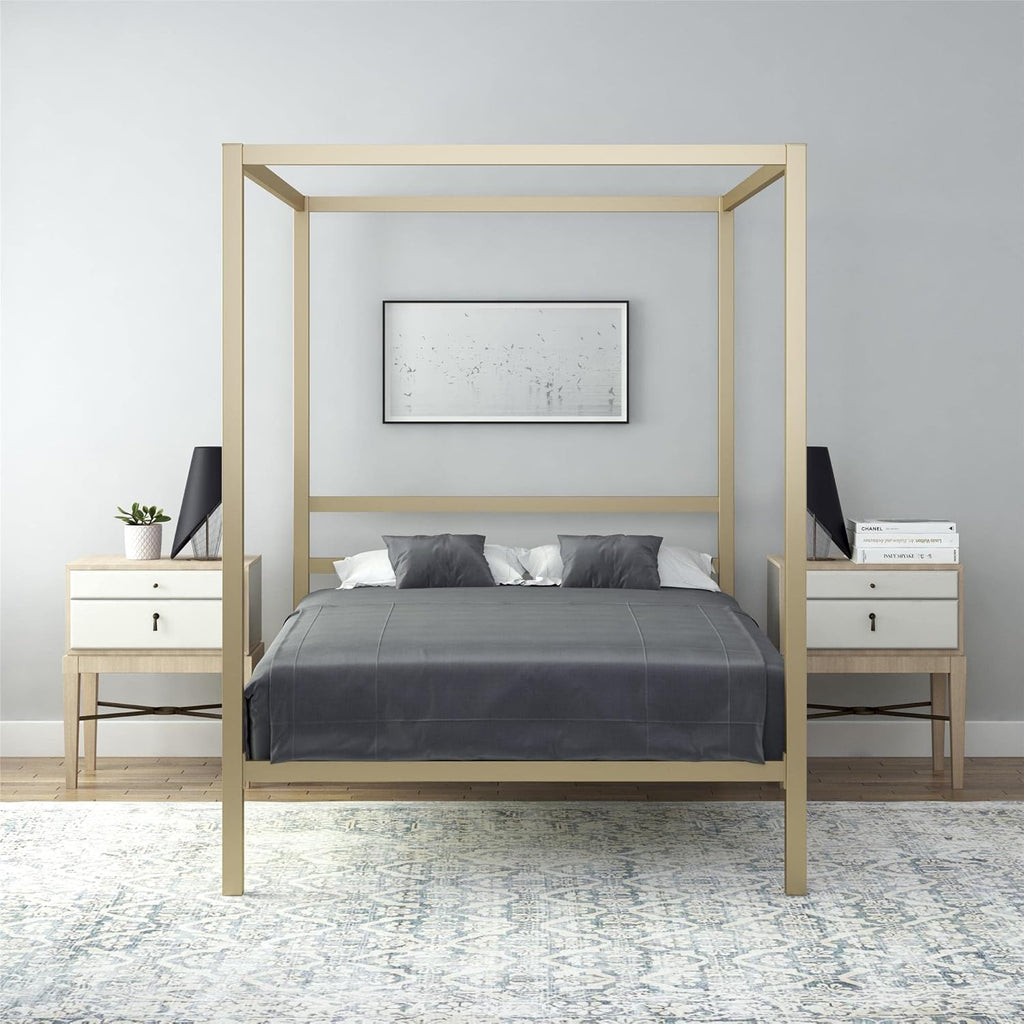 King Size Gray Canopy Bed with Built-in Headboard X89751