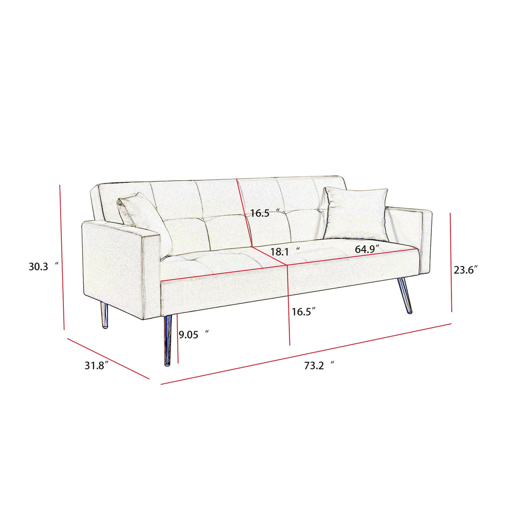 Cream White Velvet Convertible Futon Sofa Bed G9850