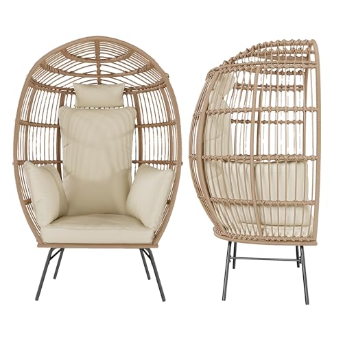 Oversized Grey Wicker Egg Chair with Ottoman W54131
