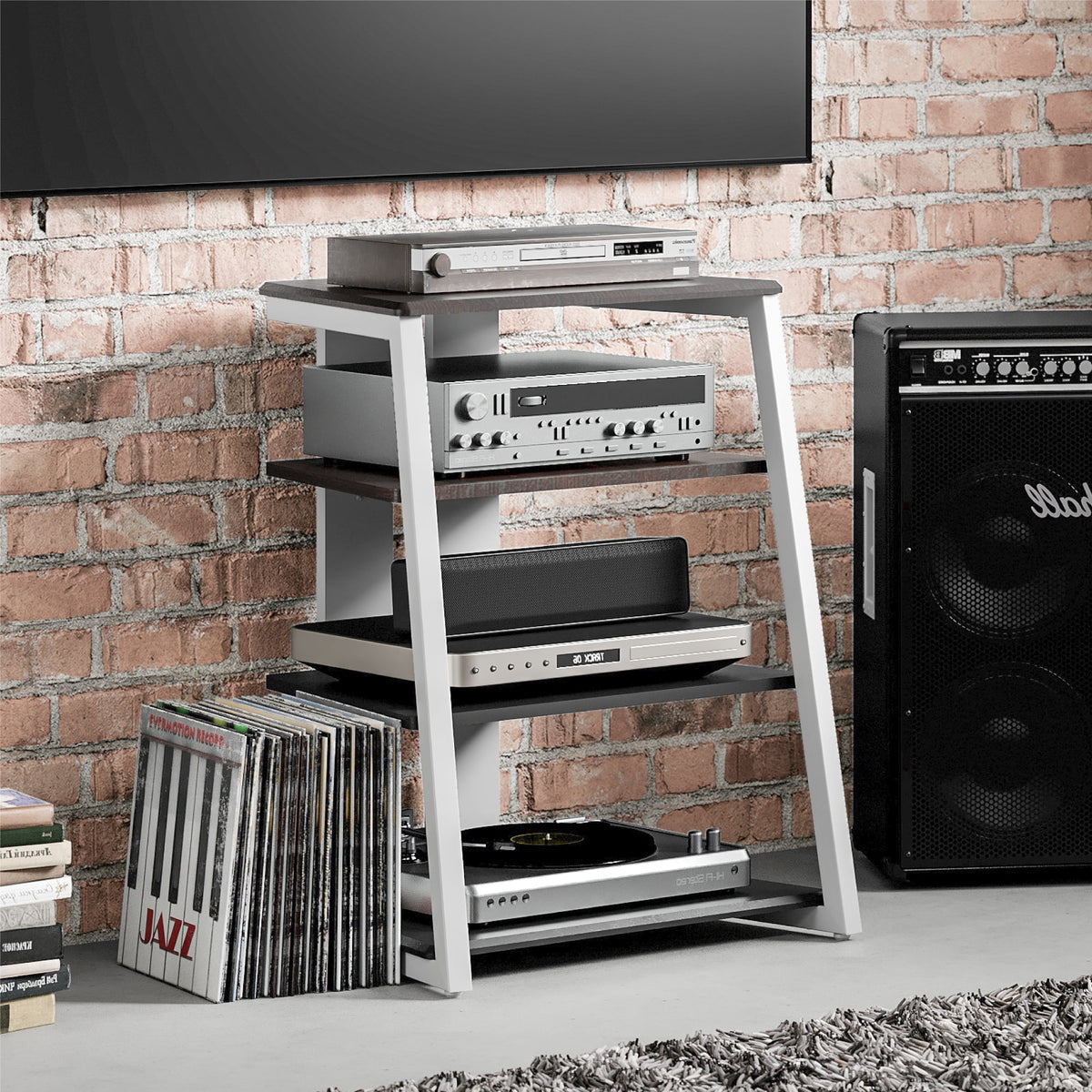 4-Tier AV Stereo Cabinet with Height Adjustable Media Cabinet Y477