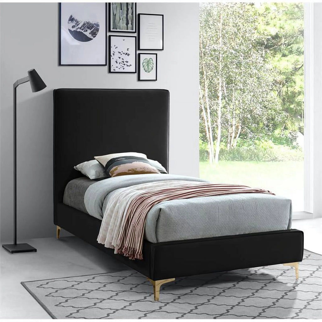 Black Velvet Twin Bed with Gold and Chrome Legs E70931