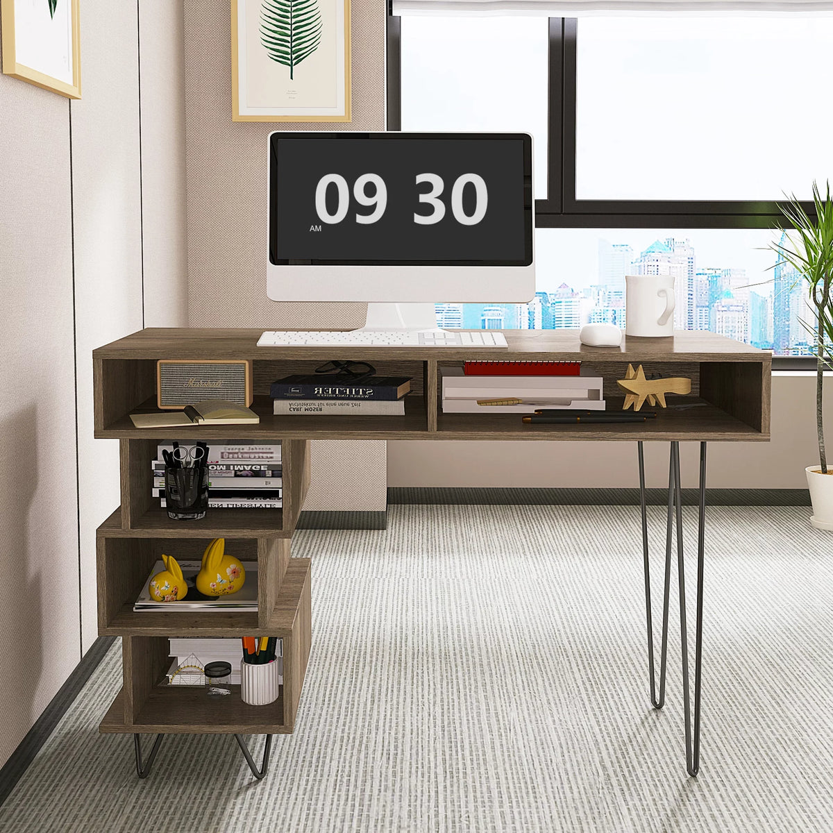 Brown Writing Study Desk with Lattice and V-Shaped Iron Leg R529