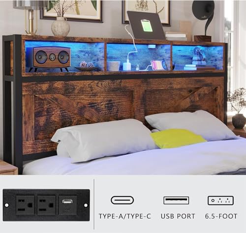 Rustic Brown Full Bed Frame with Bookcase Headboard and Storage Drawers Y2739