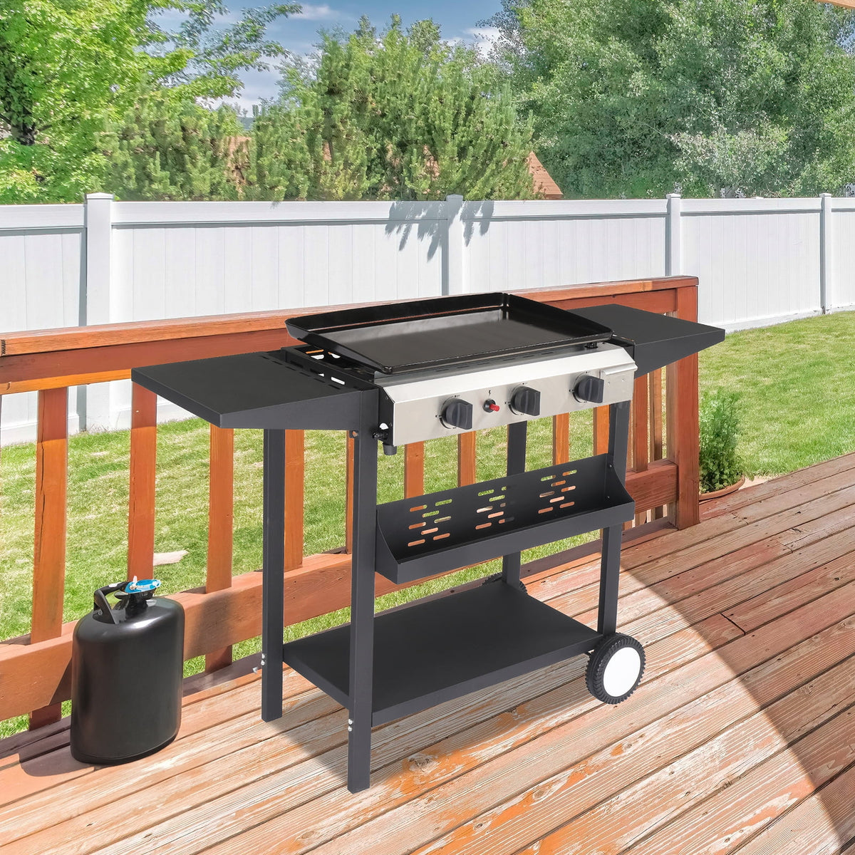 3 Burner Propane Gas Grill 30000 BTU with Side Shelves I59615
