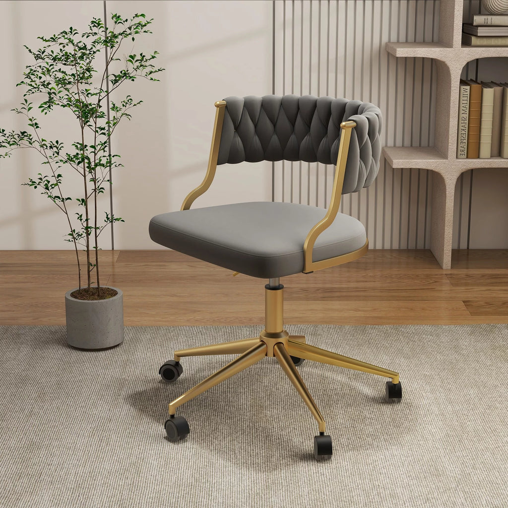Velvet Office Desk Chair with Hand Woven Backrest P600
