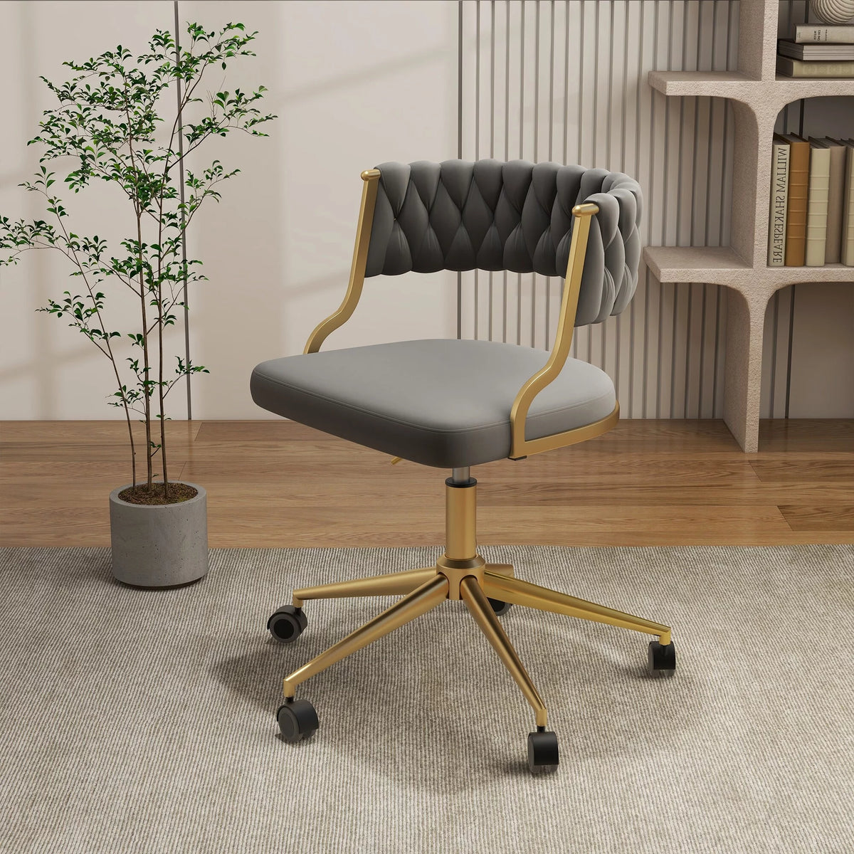 Velvet Office Desk Chair with Hand Woven Backrest P600