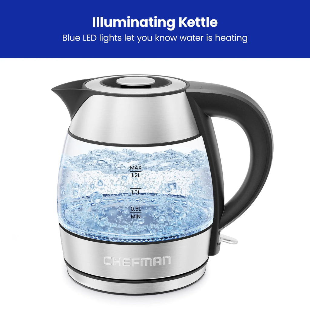 Glass Kettle, 1.2 Liter, 1500 Watts, Stainless Steel S156639