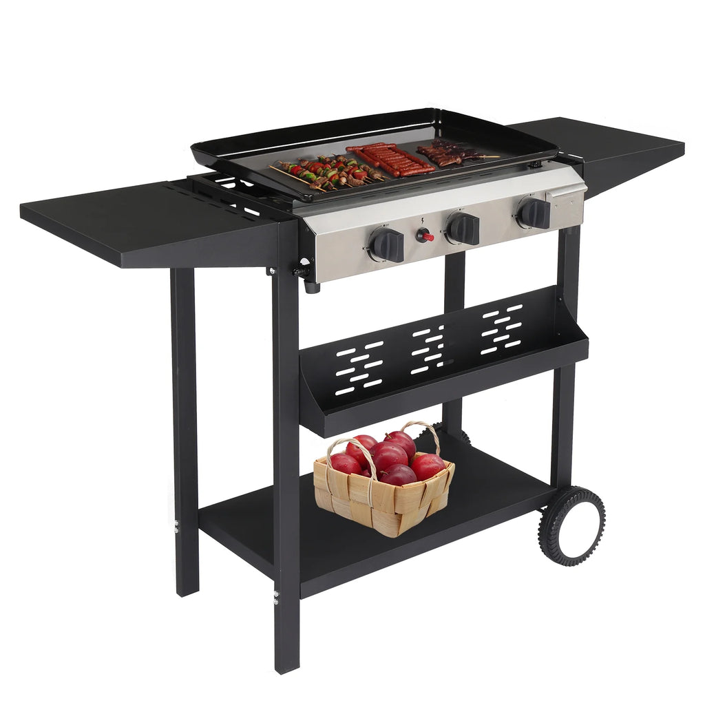3 Burner Propane Gas Grill 30000 BTU with Side Shelves I59615