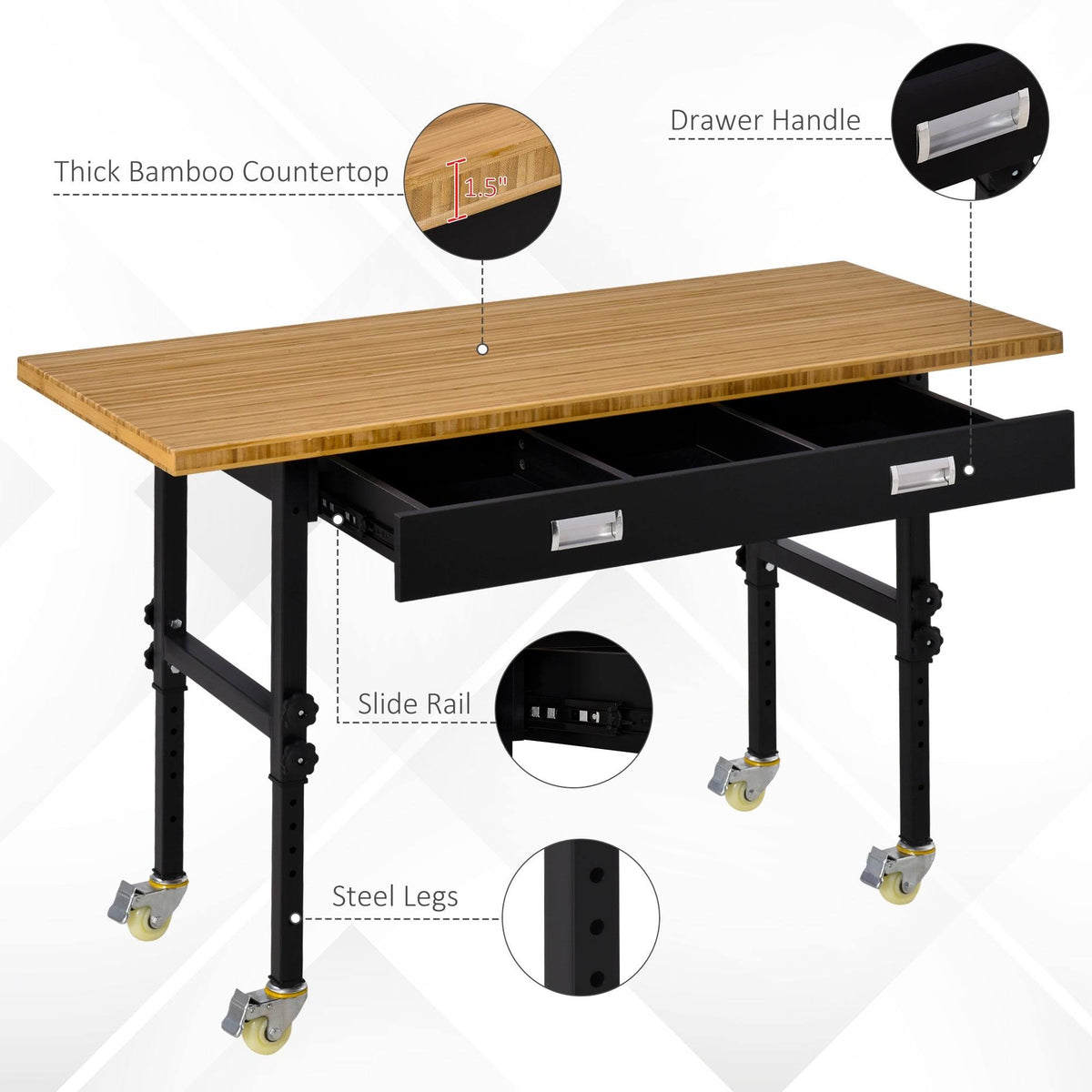 Mobile Workbench with Four Lockable Casters J6068
