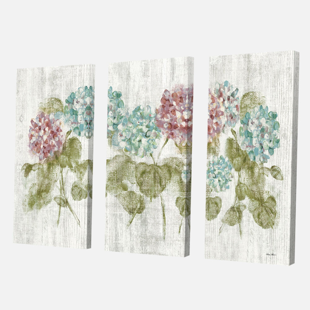 Red and Blue Vibrant Hydrangea Flowers Canvas Artwork Print 3 Panels H2382