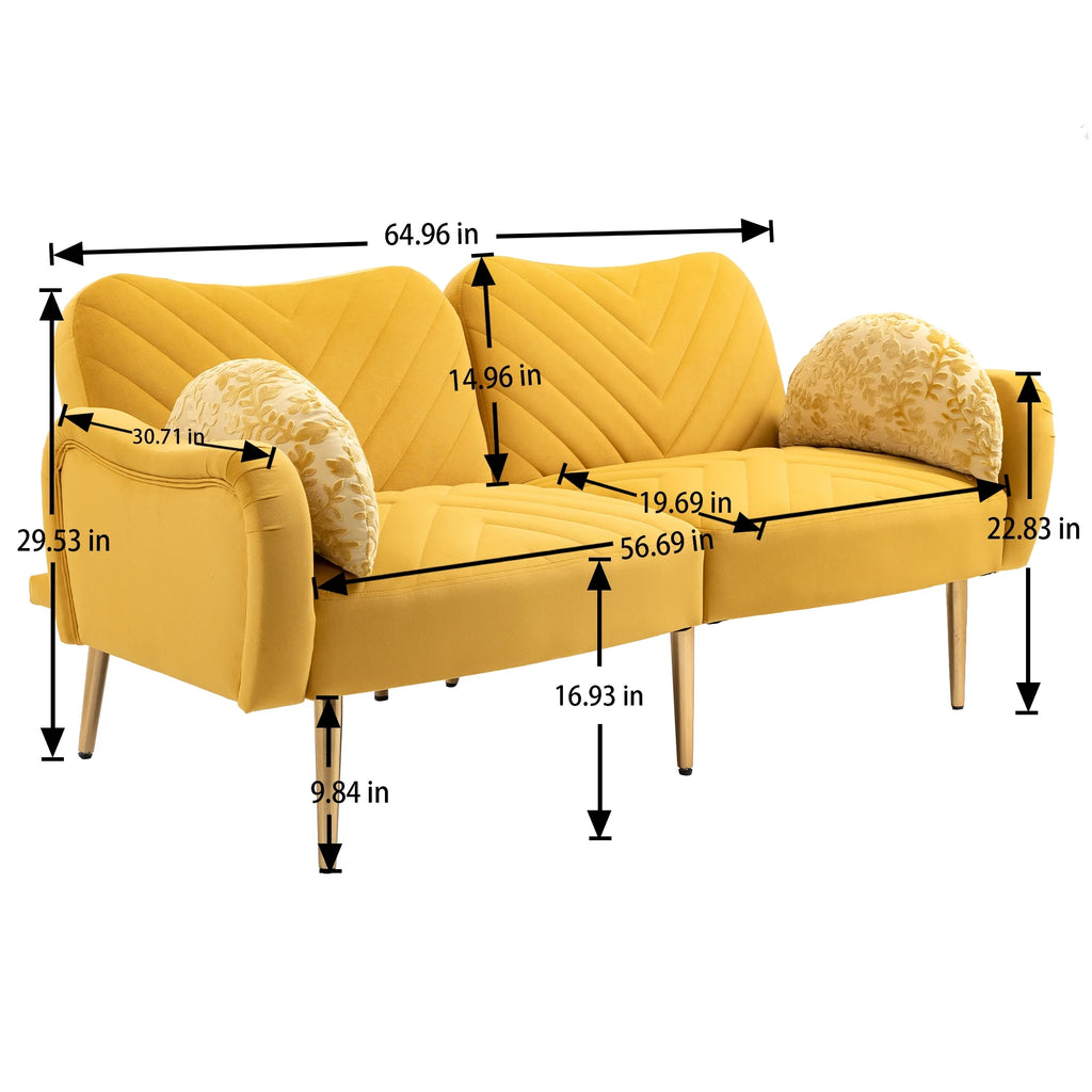 Velvet Loveseat Sofa with 2 Bolster Pillows D439